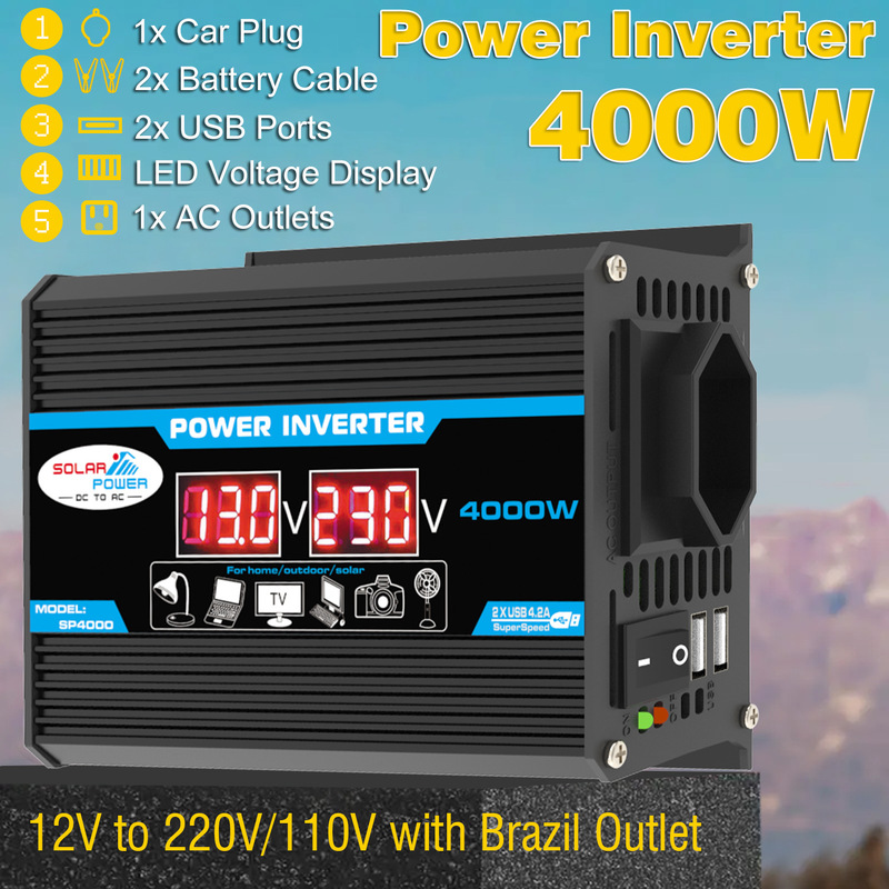 Brazilian Car Solar Inverter 300W12V to 220V/110V Power Converter Dual USB Led Digital Display Brazilian Car Solar Inverter 300W12V to 220V/110V Power Converter Dual USB Led Digital Display