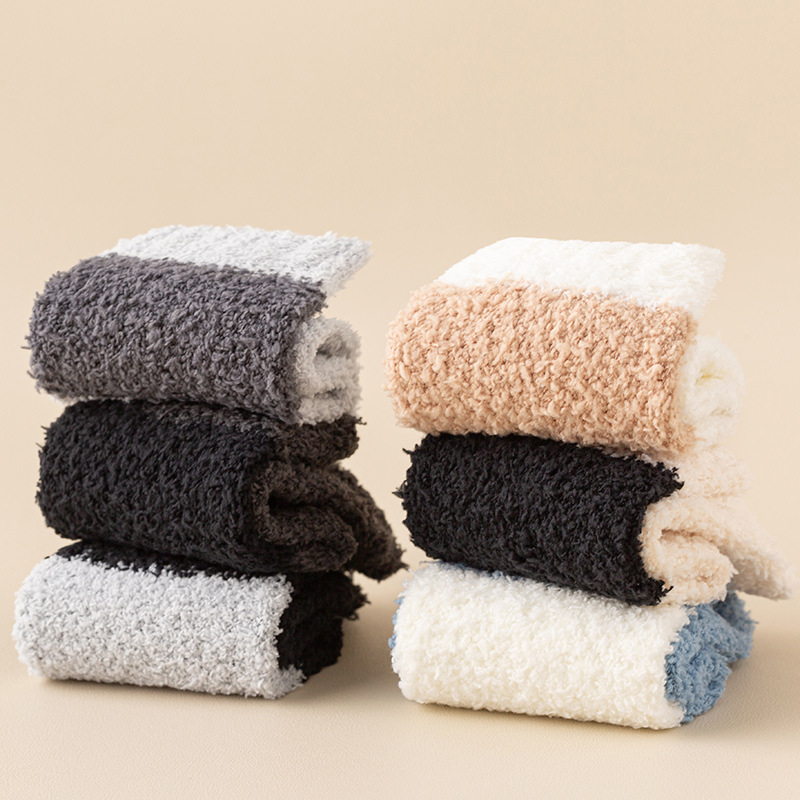 Koraļļu flīsa zeķes vīriešu ziemas vidēja izmēra caurulīte plīša biezas ziemas siltas mājas plīša garās zeķes gulēšanai uz grīdas_voghion.com