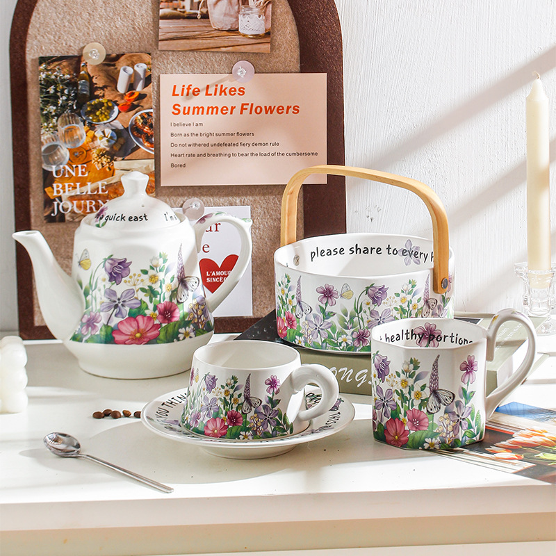 Dream Violet diseñador cooperativo original retro estilo de acuarela de cerámica de moda tazas de café platos de refrigerio plato