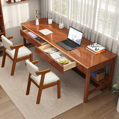 北欧双人实木书桌长条桌卧室学习桌简约办公电脑桌家用书房写字台|ms