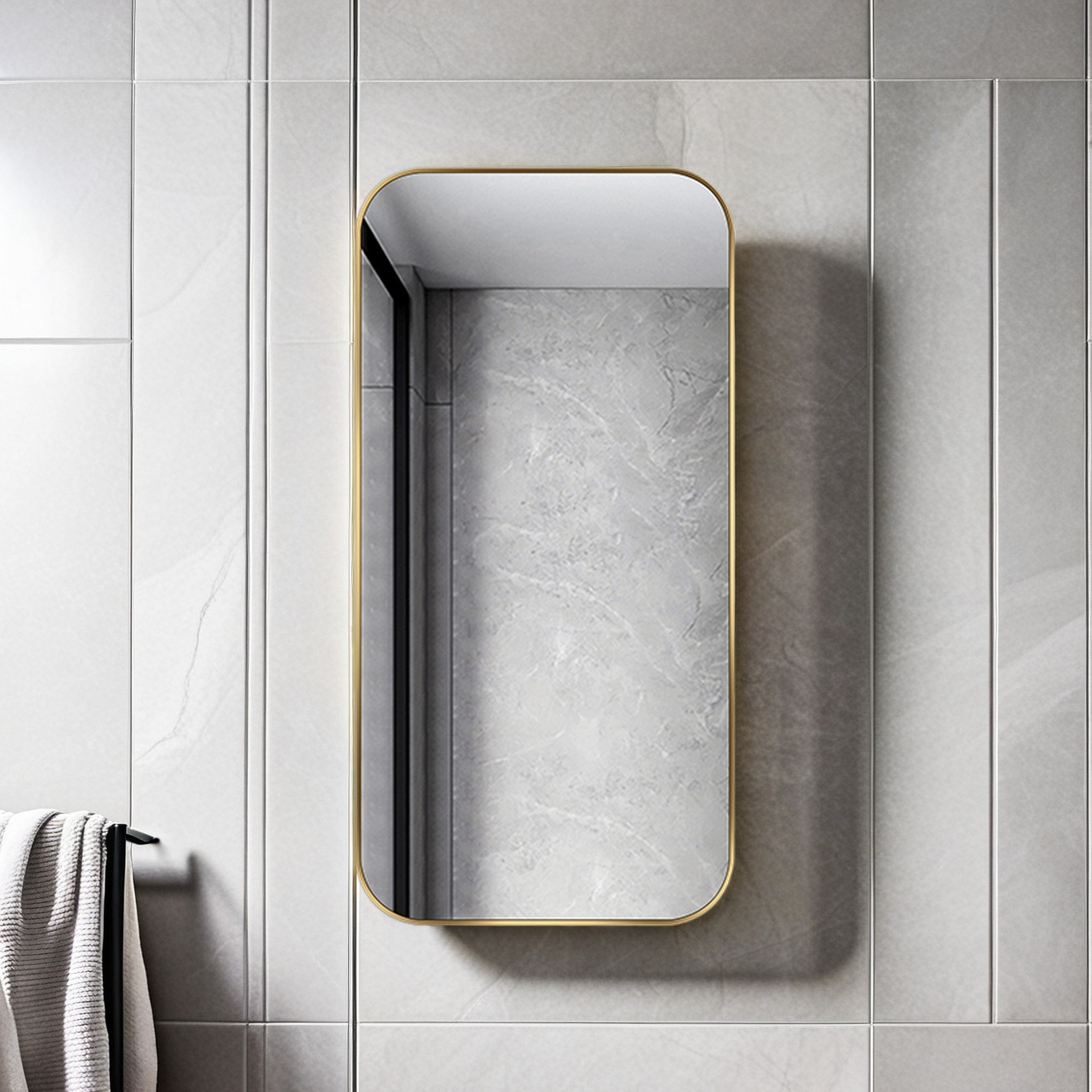 Nordic Wall-Mounted Bathroom Mirror with Aluminum Frame, Bathroom Cabinet, Wall-Mounted Bathroom Mirror, Washbasin, Toilet, Makeup Mirror, Simple Wall-Mounted Style