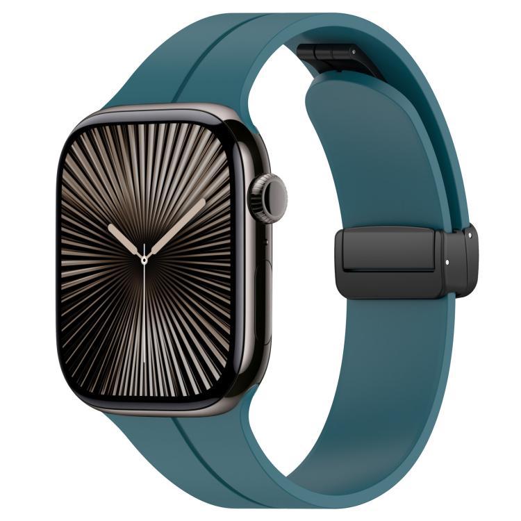 Correa de silicona con ranura plana con botón negro plegable para Apple Watch 42 - 49mm tamaño completo universal