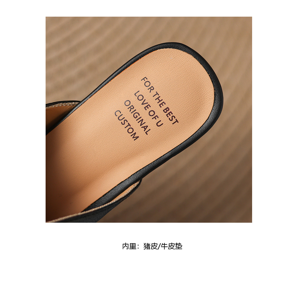 Dép sandal cao gót nữ mũi nhọn quai ngang da dê gót thô 5 cm — đen chi tiết 15