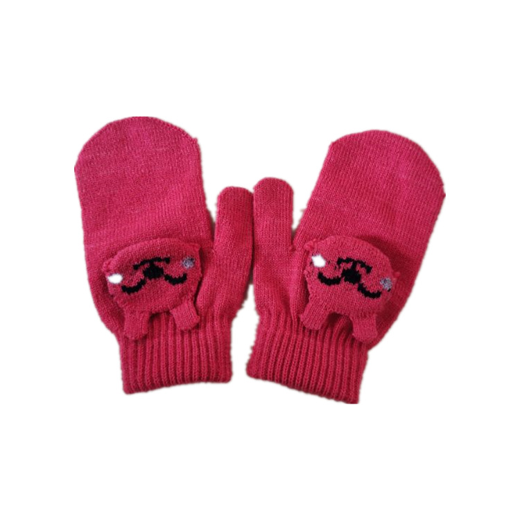 可爱初中生包指提花手套包套保暖手套针织
