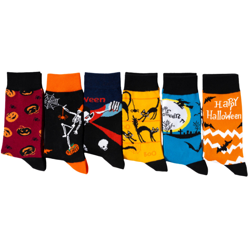 2025d Halloween Spooky Pumpkin Bat Vampire Skull Trendy Men's Ins Socks_voghion.com