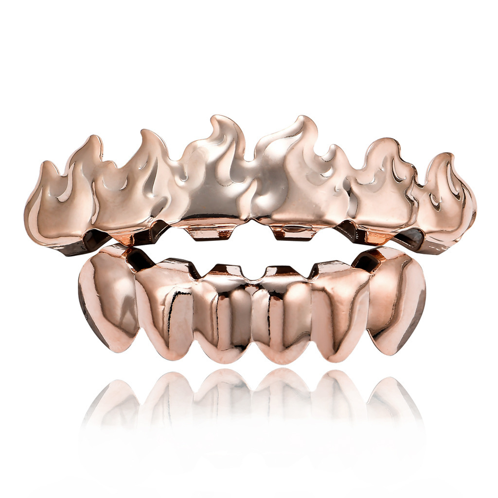 Europeo y americano nuevo hip hop personas real chapado en oro tirantes cóncavo-convexo Plaid textura hip hop tirantes grandes dientes de oro