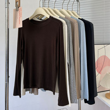莱赛尔醋酸羊毛面料打底衫小圆领长袖女士纯色韩系内搭外穿小T恤