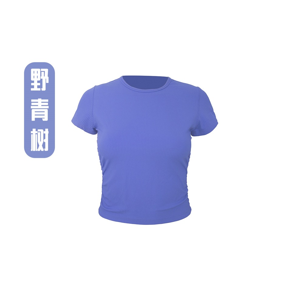 ヨガウェア リブプリーツ ウエストシェイプ 半袖 レディース カジュアル 通気性 速乾性 Tシャツ アウトドア スポーツ ランニング フィットネスウェア