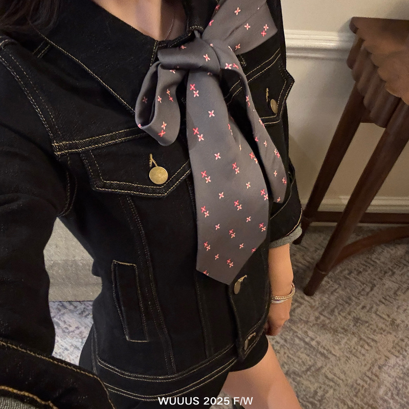 Wuuus [Millennium] Retro Slim Fit Raw Cow Soft Denim Jacket Women's Autumn New Black Short Jacket