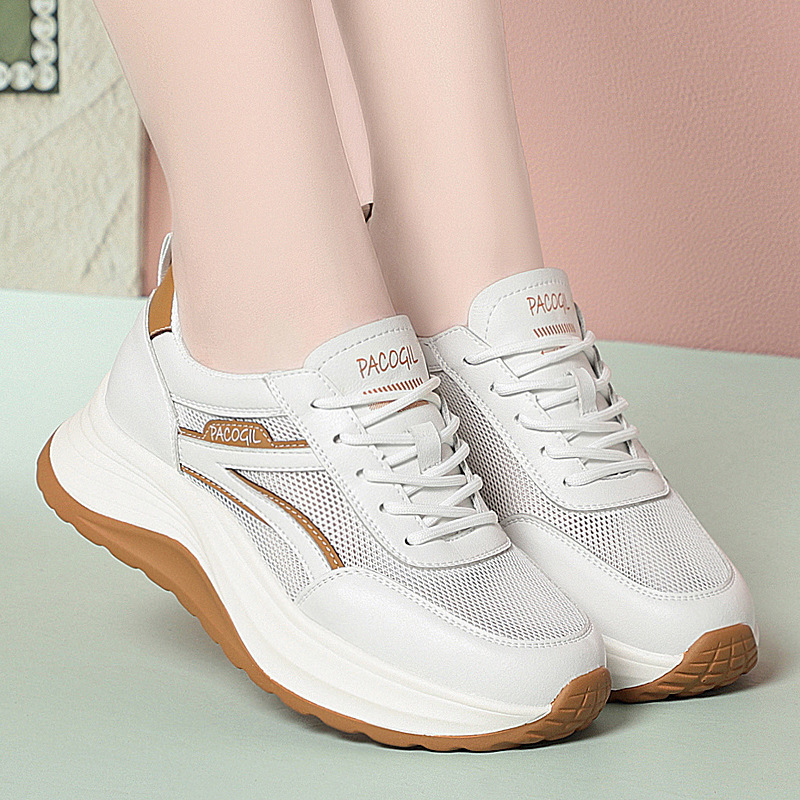 Fashion Versatile Mesh Breathable Casual Sports Shoes for Women, Thick-Soled Height-Increasing White Shoes, Breathable Casual Shoes, Travel Shoes