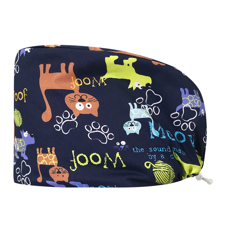 Sombrero de algodón estampado, bonito sombrero de enfermera, dientes, electrocardiograma, herramienta médica, patrón, sombrero de trabajo, sombrero Baotou, exportación