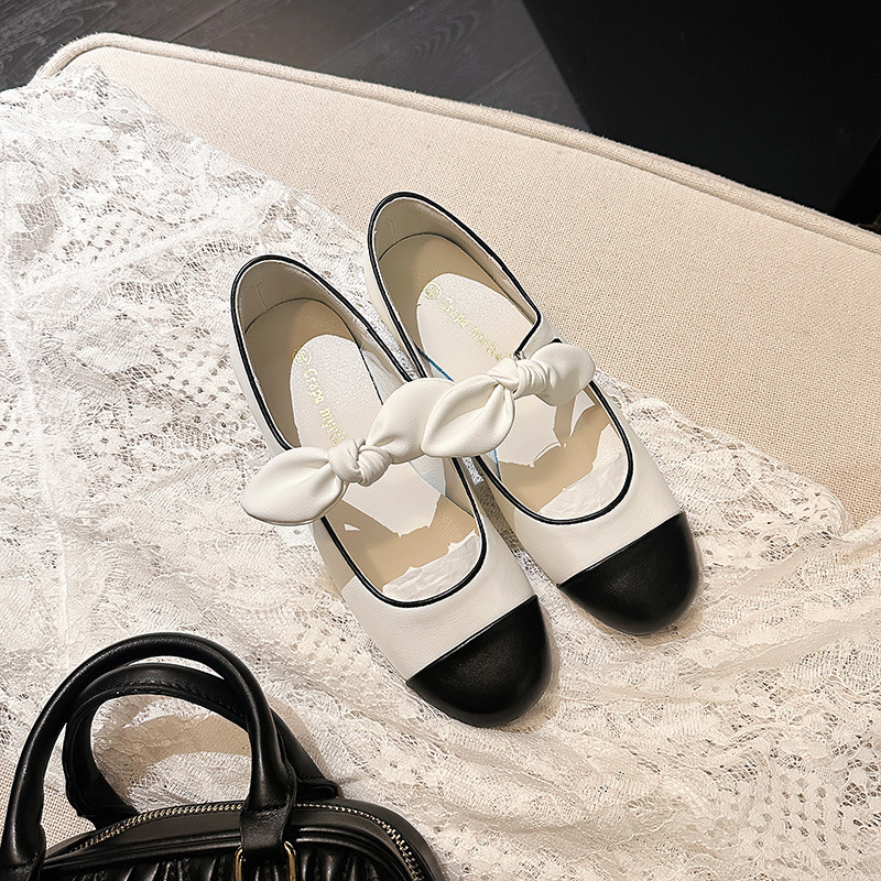 Cowhide Version 2025 Early Spring New Style Small Fragrant Round Toe Bow Flats Ballet Shoes for Women Genuine Leather Mary Jane