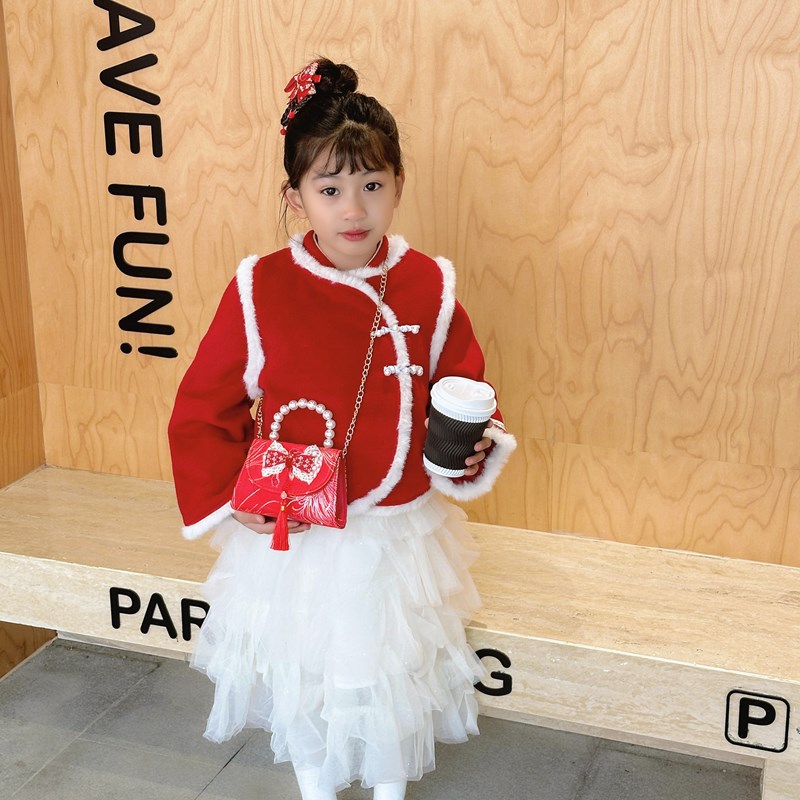 Bagos rojos perfumados para niñas bolsos de hombro con sequillas de perlas, bolsos para niños, bolsos de Año Nuevo para niños
