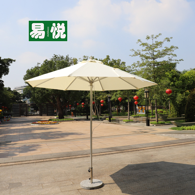 Mesa y silla unida al aire libre con paraguas para parque de ocio patio mesa y silla de hierro forjado para punto escénico banco combinación de mesa y silla de madera de plástico al aire libre