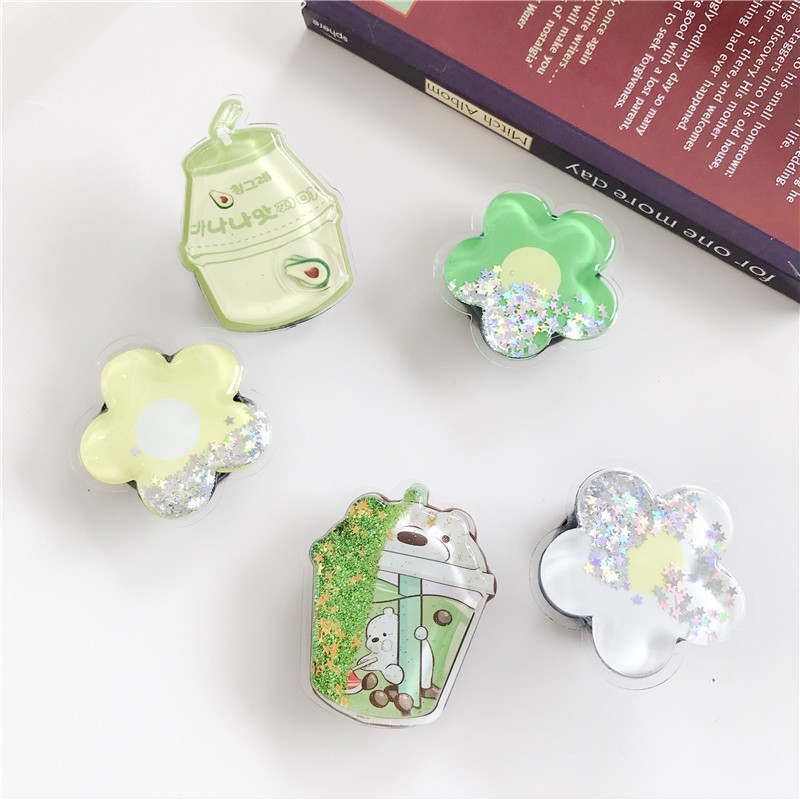 适用网红卡通立体可爱创意流沙气垫油包手机支架小花猫爪轻薄