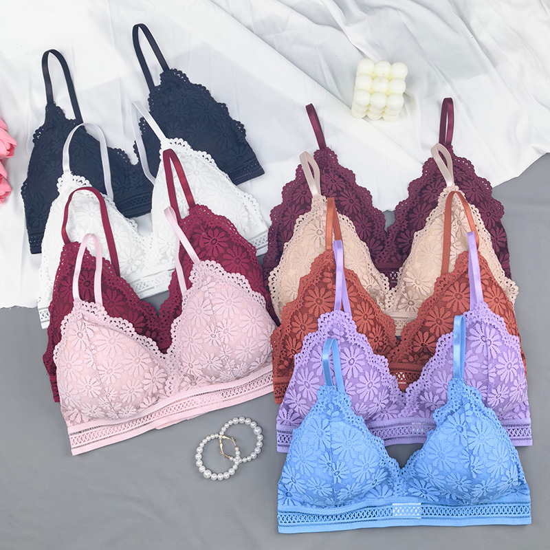 Transfronterizos sexy encaje envuelto en ropa interior de pecho de mujeres profundas V reunidas bra de espalda hermoso bra sin anillo de acero permeable comercio exterior