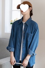 2025春季新款牛仔衬衣女韩版中长款外套复古长袖叠穿衬衫外套上衣