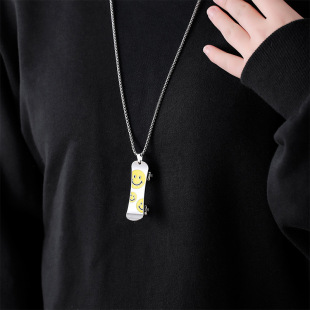 European and American hip hop titanium steel Smiley scooter pendant Street versatile ins necklace trendy men's and women's sweater chain jewelry