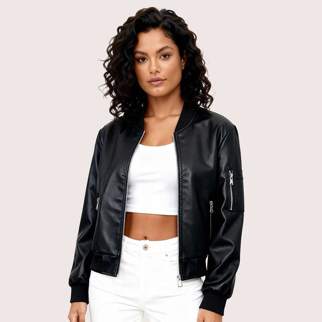 Cross-Border Spot Dropshipping Spliced ​​Leather Jacket Women's Baseball Uniform Pu Leather Jacket Women