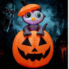 厂家定制万圣节猫头鹰坟墓白鬼幽灵恶魔场地布置道具升降充气气模