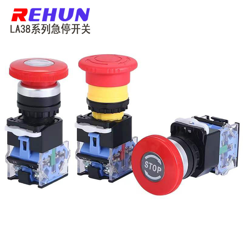 LA38Y-11ZS red mushroom head white arrow STOP button hole 22mm normally open and normally closed emergency STOP button switch LA38Y-11ZS red mushroom head white arrow STOP button hole 22mm normally open and normally closed emergency STOP button switch