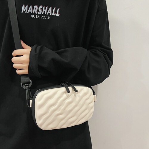 Lattice Box Bag  New Trend Brand Men's PU Pressed Shell Casual Phone Bag Casual Crossbody Small Square Bag Cross-border