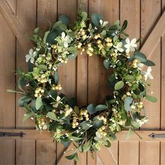 春の夏の大きい藤の輪の藤の条のユーカリのシミュレーションのベリーの花輪のユーカリの門はイースターのクリスマスの装飾品を掛けます。