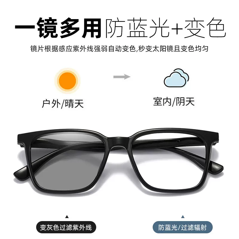大脸显瘦韩版潮黑框眼镜近视女变色防蓝光有度数素颜神器眼镜框架
