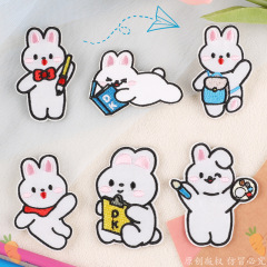 コンピュータ刺繍ラベル漫画学習ウサギバッジ衣類アクセサリーパッチ自己粘着刺繍布ステッカー