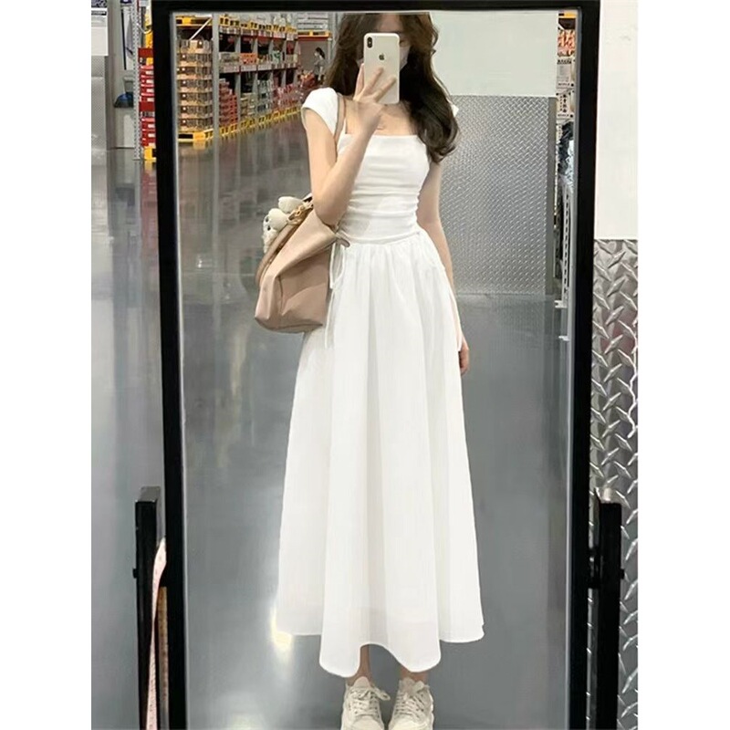 White Dress for Women, Summer 2026 New Style, French Tea Break Style, Petite, High-End, Slimming, Waist-Cinching, Strapless Long Dress