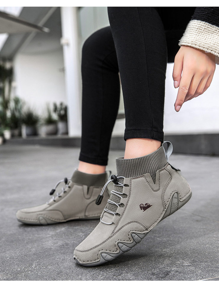 Bốt Martin cổ vừa unisex kiểu dây thun, đế bằng, form rộng — C8005 kaki, C8005 màu xám, C8005 màu đen, C8005M kaki lót nhung chi tiết 21