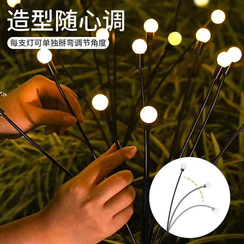 跨境太阳能草坪灯庭院灯LED风动萤火虫地插灯花园装饰动态节日灯D