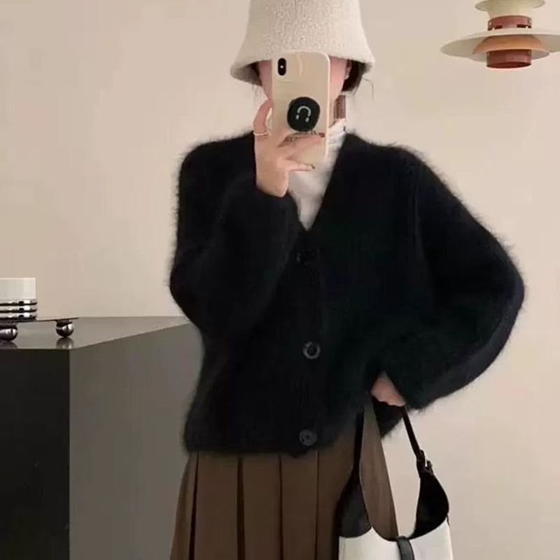 时尚软糯亲肤仿貂绒毛衣开衫外套宽松休闲感毛绒绒针织衫披肩上衣|undefined