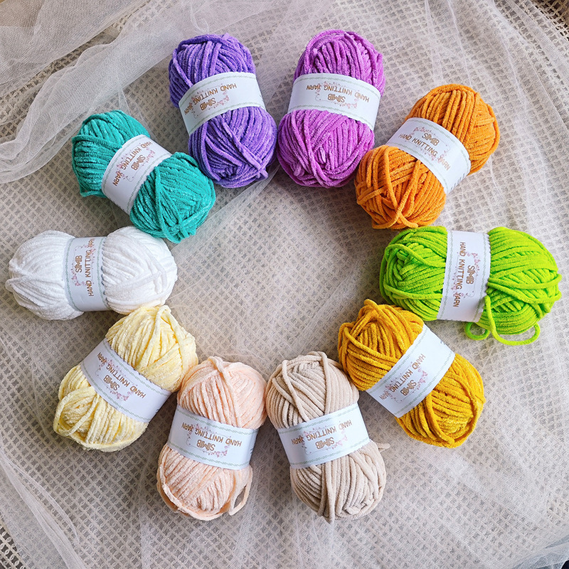 Wholesale 5mm Medium Thick Matte Chenille Yarn for Handmade Crochet DIY Dolls and Bags Round Velvet Ice Strip Yarn Wholesale 5mm Medium Thick Matte Chenille Yarn for Handmade Crochet DIY Dolls and Bags Round Velvet Ice Strip Yarn