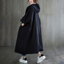 2025春秋新款文艺宽松大码过膝长款大口袋风衣外套女连帽休闲百搭