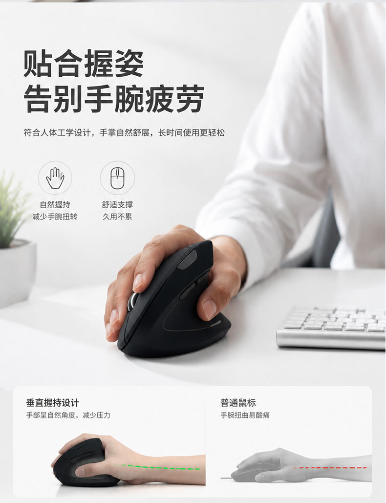 垂直人体工学无线蓝牙鼠标 静音护腕电竞便捷办公舒适握感鼠标