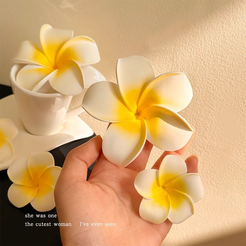 Huevo flor clip para el cabello de cabeza de mujer frente clip para el cabello de flores fotos junto al mar borde del cabello frangeo lateral clip para la boca