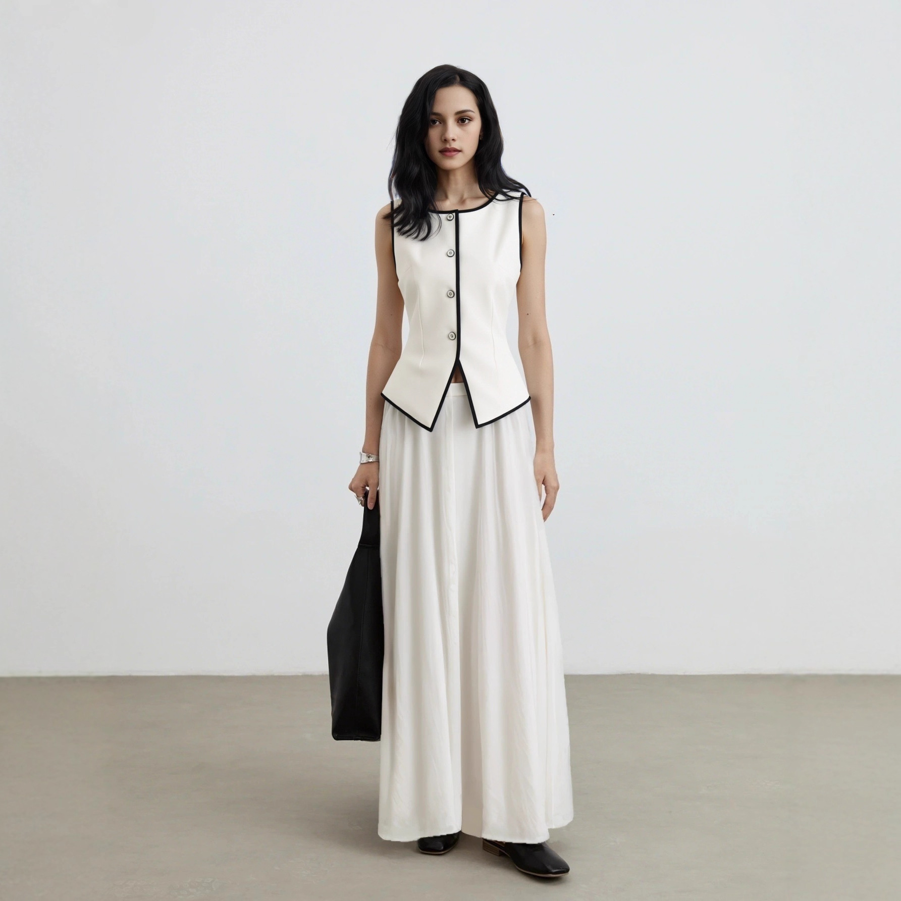 Cross-Border Women's Clothing European and American Spring and Summer New European and American Large Size Women's Round Neck Sleeveless Cardigan Button Design Solid Color Vest