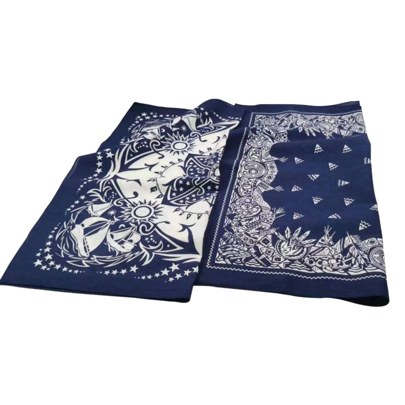 New Cotton Navy Blue Printed Square Scarf Hip-Hop Street Dance Outdoor Cycling Sports Sailing Multi-Functional Face Scarf