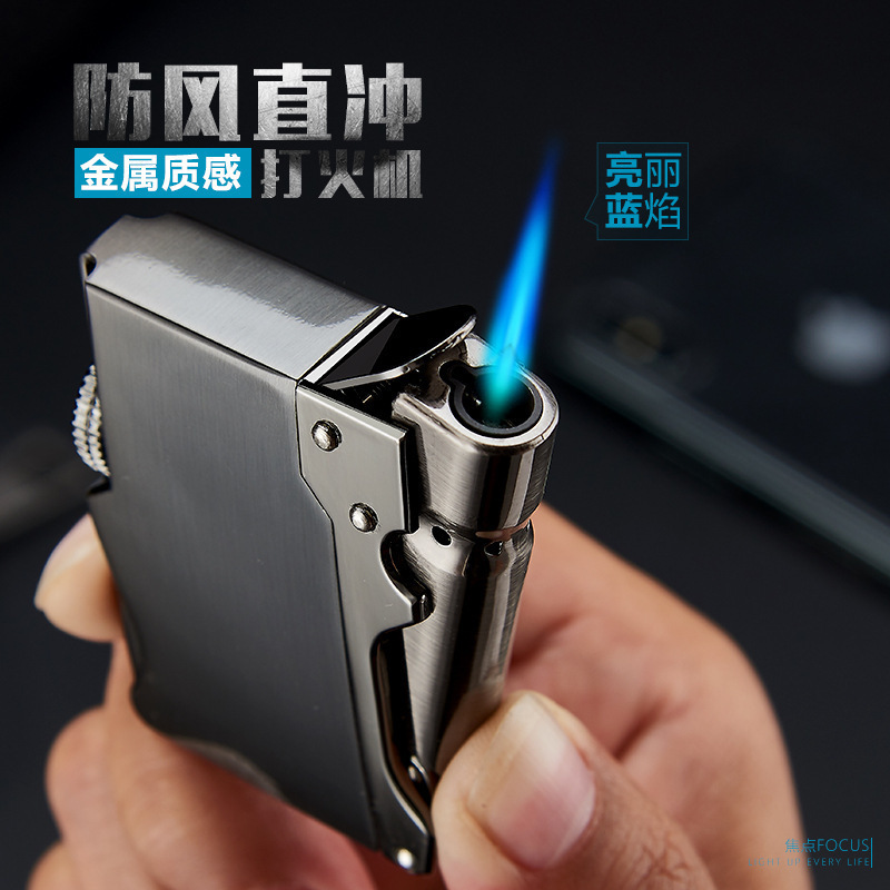 Focus F082 small steel gun metal inflatable lighter windproof straight lighter durable high-looking lighter