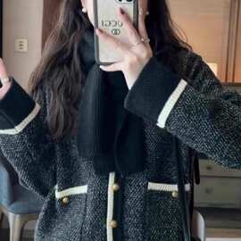 小香风撞色毛衣开衫外套女春秋季2025新款爆款外穿长袖针织衫上衣