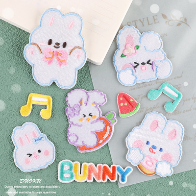 Computer embroidery DIY garment Patch standard cartoon animals woven lable rabbit clothing textiles decoration stick adhesive embroidery patch 