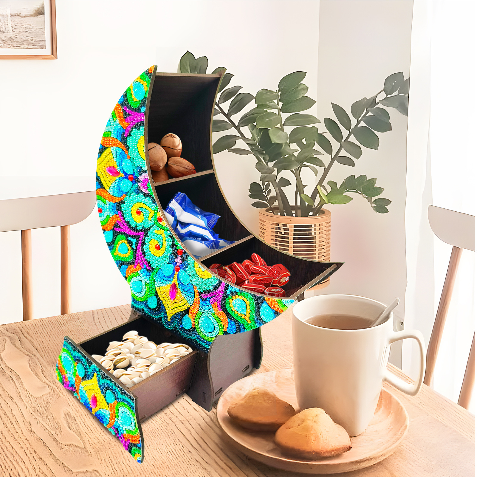 Explosiones transfronterizas de pintura de diamantes hechas a mano DIY caja de almacenamiento de ventilador de luna con cajón decoración de escritorio distribuible