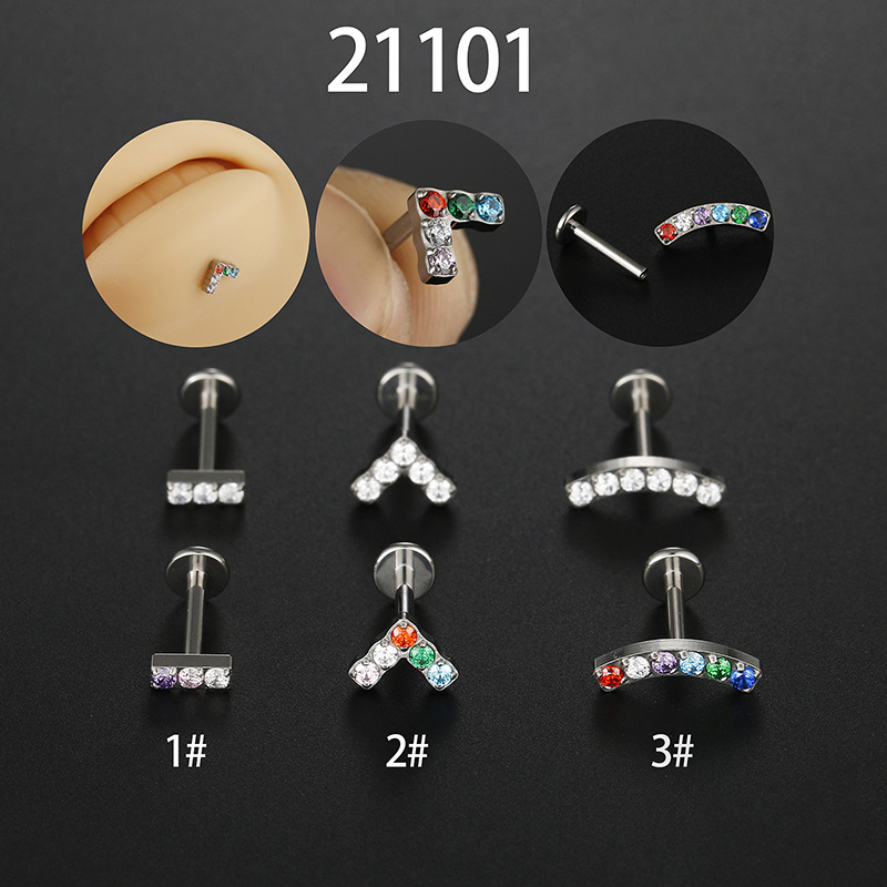 Fashion Geometric Titanium Steel Inlay Zircon lip stud 1 Piece