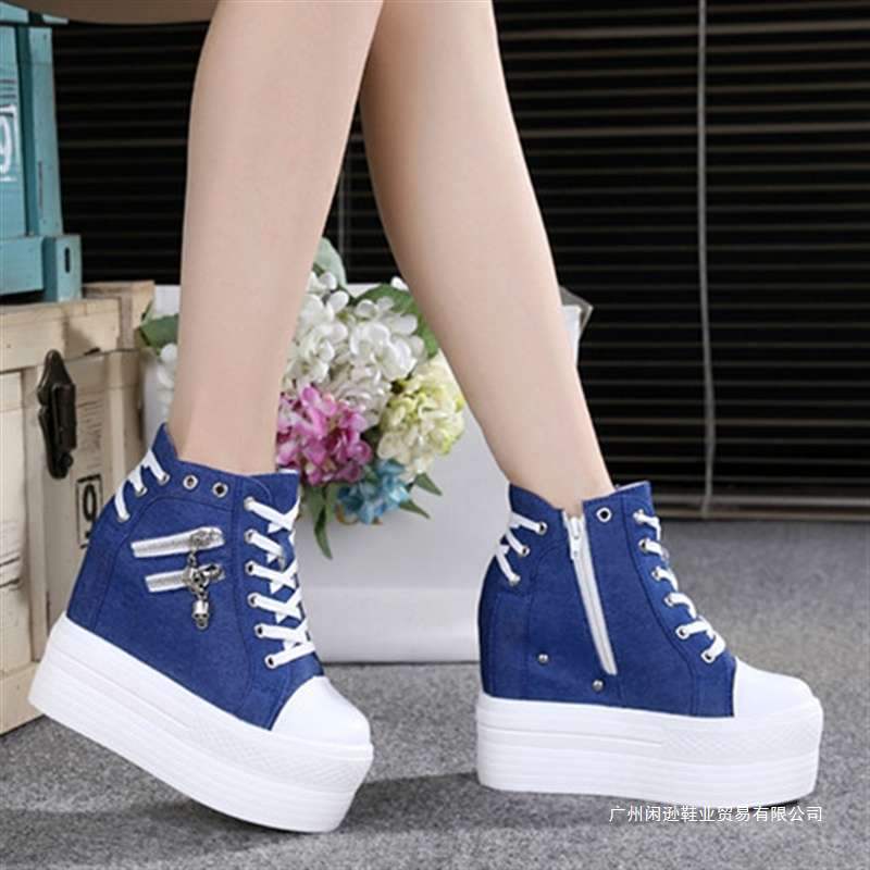 Canvas Shoes for Women, Thick-Soled Inner Heightening Casual Shoes, White Super High-Heeled Platform Shoes, Versatile Student Shoes, Wedge-Heeled Sneakers
