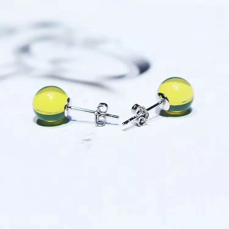 4-12mm墨西哥蓝珀S925银素耳钉 工厂接受各种款式规格蓝珀定制