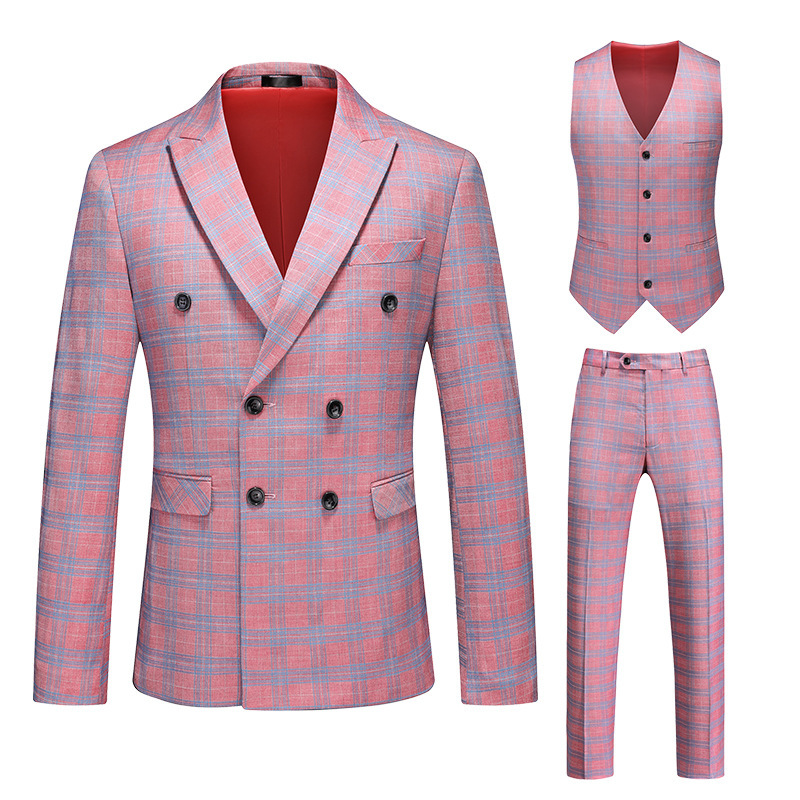 Long-term main push men's hollow slim fashion plus size suit three-piece foreign trade cross-border 8330 pink p260