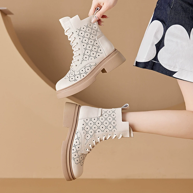 Весна 2024, новый продукт, маленькие полые ботинки martin, женские кожаные ботинки на толстой подошве с внутренней стороны, повседневная женская обувь на шнуровке