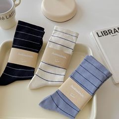 襪子女細條紋彩色簡約經典中筒襪春秋季ins堆堆襪百搭潮襪情侶襪