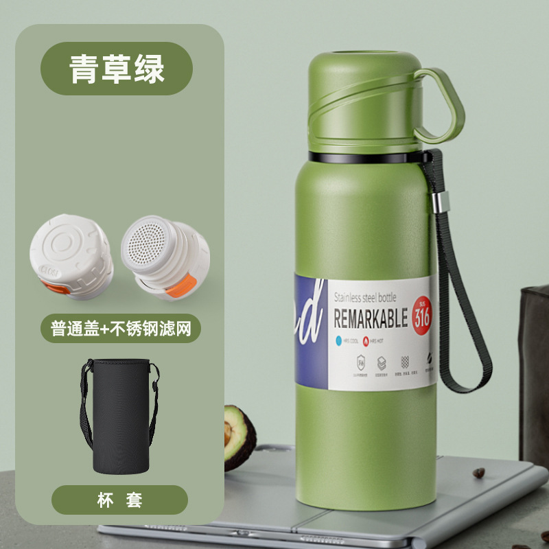 Taza de aislamiento de doble tapa de gran capacidad 316 para hombres y mujeres, separación de agua de té de acero inoxidable, taza de té al aire libre de automóvil portátil